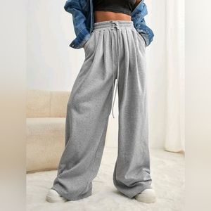 SHEIN EZwear Lace Up Waist Wide Leg Sweatpants